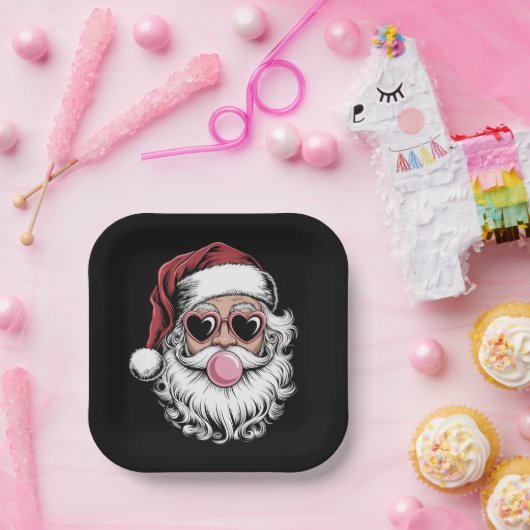 Retro Santa mit Brille blühende Weihnachten Pappteller (Party)