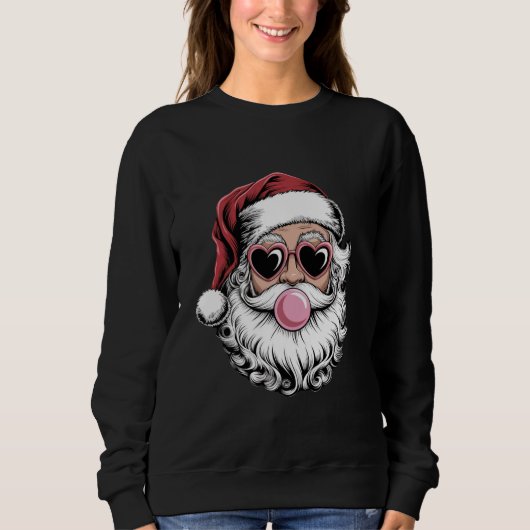 Retro Santa mit Brille blühende Weihnachten Sweatshirt (Vorderseite)