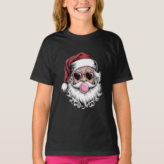 Retro Santa mit Brille blühende Weihnachten T-Shirt (Vorderseite)