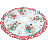 Retro Santa mit Geschenken Polyester Weihnachtsbaumdecke (Schrägansicht)