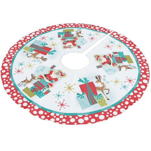 Retro Santa mit Geschenken Polyester Weihnachtsbaumdecke (Schrägansicht)