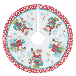 Retro Santa mit Geschenken Polyester Weihnachtsbaumdecke