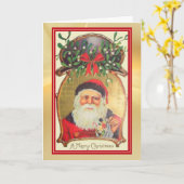 Retro Santa mit Spielzeug Gold Green Border Holida Karte (Gelbe Blume)
