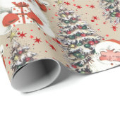 Retro Santa mit Stars Wrapping Paper Geschenkpapier (Rolleneckpunkt)