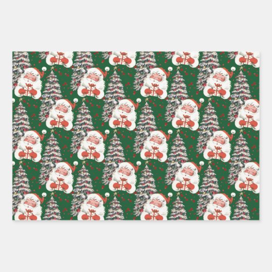 Retro Santa mit Sternen Geschenkpapier Set (Vorderseite 3)