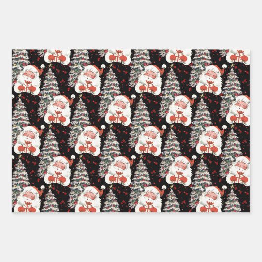 Retro Santa mit Sternen Geschenkpapier Set (Vorderseite 2)