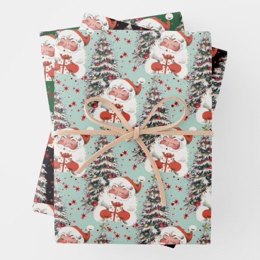 Retro Santa mit Sternen Geschenkpapier Set (Beispiel)