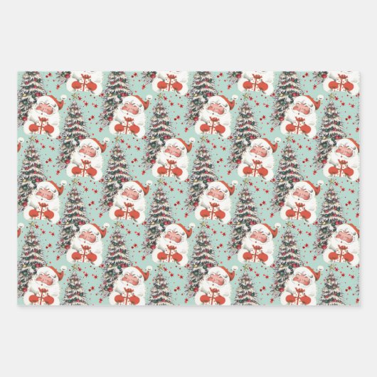 Retro Santa mit Sternen  Geschenkpapier Set (Vorderseite)
