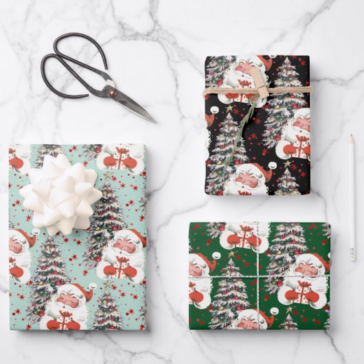 Retro Santa mit Sternen Geschenkpapier Set (Vorderseite)