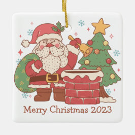 Retro Santa mit Toys Weihnachtsdekoration Keramikornament