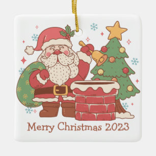 Retro Santa mit Toys Weihnachtsdekoration Keramikornament