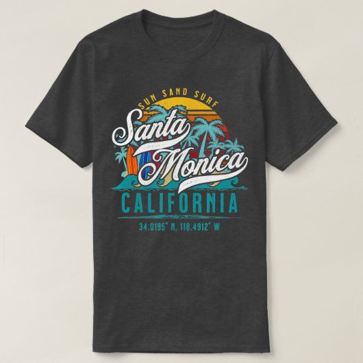 Retro Santa Monica California Sand Surf Beach T-Shirt (Design vorne)