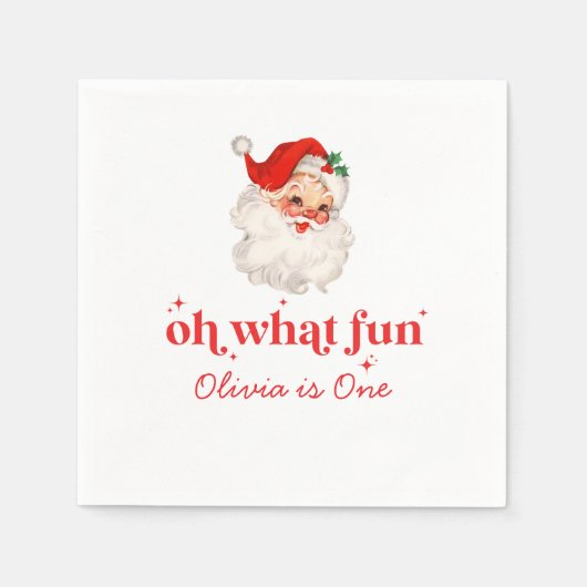 Retro Santa Oh What Fun Birthday Serviette (Vorderseite)