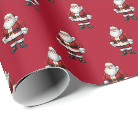 Retro Santa on Deep Red Christmas Pattern Geschenkpapier (Rolleneckpunkt)