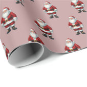 Retro Santa on Dusty Rose Weihnachtsmuster Geschenkpapier (Rolleneckpunkt)