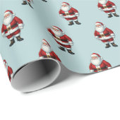 Retro Santa on Powder Blaues Weihnachtsmuster Geschenkpapier (Rolleneckpunkt)