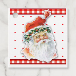 Retro Santa on Red Dots und Gingham Gift Tags Geschenkanhänger