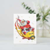 Retro Santa on Rocket Weihnachtsfeiertag außerhalb Postkarte (Stehend Vorderseite)
