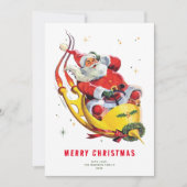 Retro Santa on Rocket Weihnachtskarte außer Foto (Vorderseite)