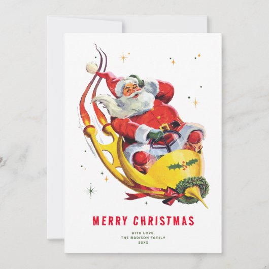 Retro Santa on Rocket Weihnachtskarte außer Foto (Vorderseite)