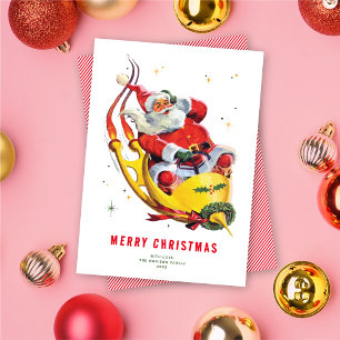 Retro Santa on Rocket Weihnachtskarte außer Foto
