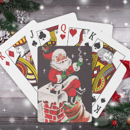 Retro Santa on Rooftop Weihnachten im 1950er Jahre Spielkarten