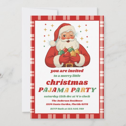 Retro Santa Pajama Christmas Party Editable Einladung (Vorderseite)