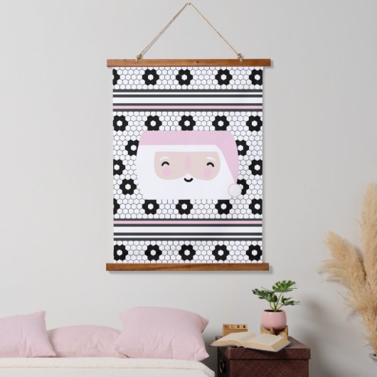 Retro Santa Pink Kinder Weihnachten Wandteppich Mit Holzrahmen (Schlafzimmer)