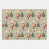 Retro Santa Pink & Sage Weihnachtswrapping Sheets Geschenkpapier Set (Vorderseite 3)