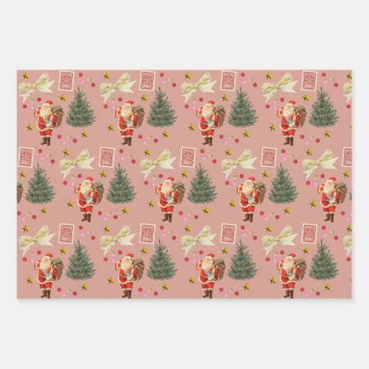 Retro Santa Pink & Sage Weihnachtswrapping Sheets Geschenkpapier Set (Vorderseite 2)
