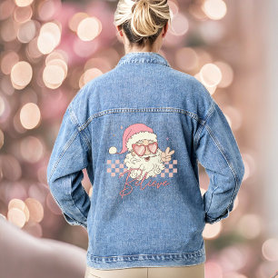 Retro Santa Pink Weihnachten Believe Denim Jacke