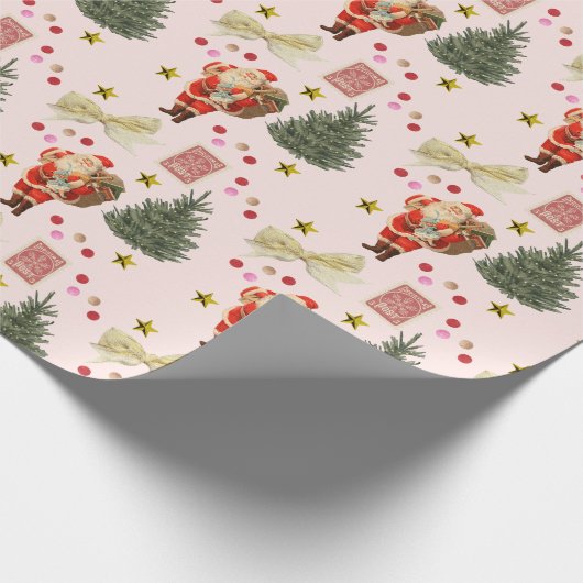 Retro Santa Pink Weihnachtswrapping Papier Rollen Geschenkpapier (Ecke)