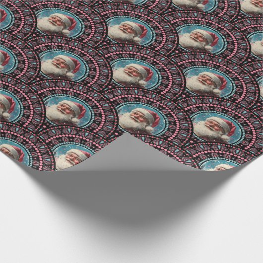 Retro Santa Pinkmas Mandala Art Deco Geschenkpapier (Ecke)