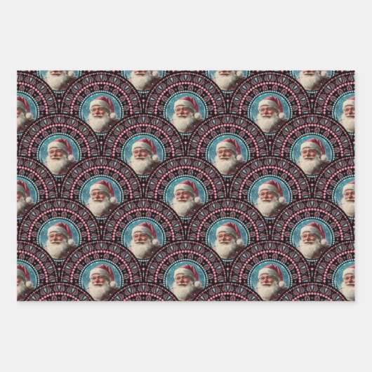 Retro Santa Pinkmas Mandala Art Deco Geschenkpapier Set (Vorderseite)