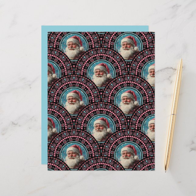 Retro Santa Pinkmas Mandala Art Deco Kunsthandwerk (Vorderseite/Rückseite Beispiel)