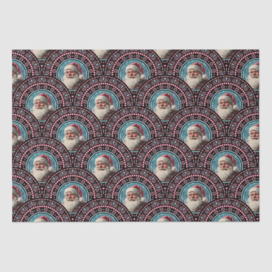 Retro Santa Pinkmas Mandala Art Deco Seidenpapier (Vorderseite)