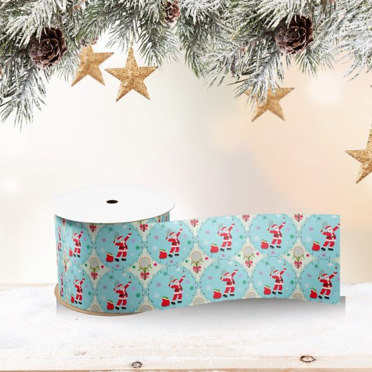 Retro Santa Playing Tennis Ogee Muster Satinband