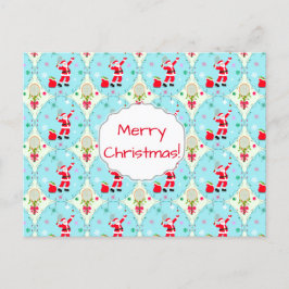 Retro Santa Playing Tennis Ogee Pattern Urlaub P Feiertagspostkarte
