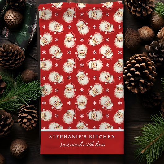 Retro Santa Red Personalisiert Name Weihnachten Geschirrtuch