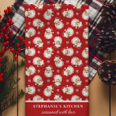 Retro Santa Red Personalisiert Name Weihnachten Geschirrtuch