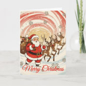 Retro Santa & Reindeer Blizzard Christmas Feiertagskarte (Vorderseite)