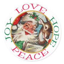 Retro Santa Reindeer Christmas Hope Peace