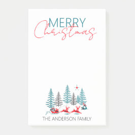 Retro Santa Reindeer Winter Forest Weihnachtsname Post-it Klebezettel