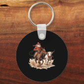 Retro Santa Rodeo Reindeer Cowboy Western Horse Hi Schlüsselanhänger (Vorderseite)