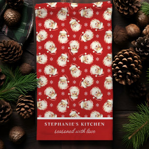 Retro Santa Rot Weihnachtsname personalisiert Geschirrtuch