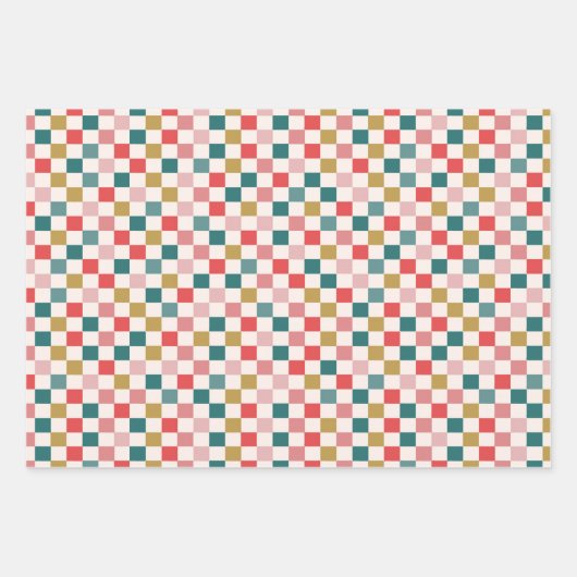 Retro Santa Schachbrett Happy Ornaments Geschenkpapier Set (Vorderseite 3)