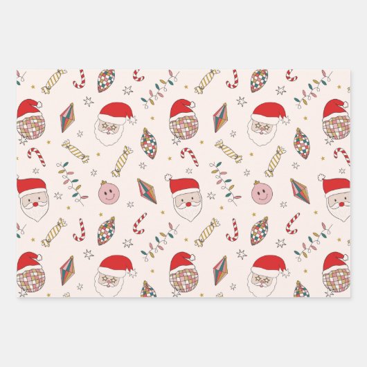 Retro Santa Schachbrett Happy Ornaments Geschenkpapier Set (Vorderseite 2)