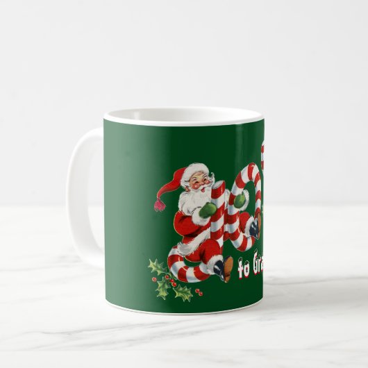Retro Santa Sending Freude Christmas Personalisier Kaffeetasse (Vorderseite Links)