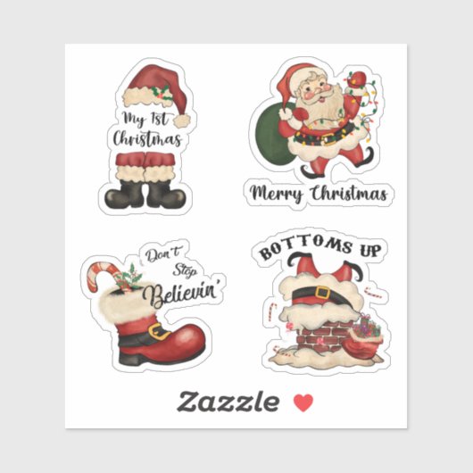 Retro Santa Sticker Set (Blatt)
