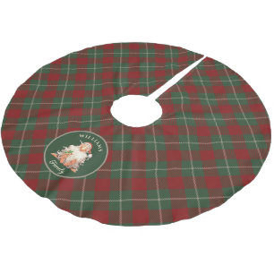 Retro Santa Tartan Karierte Weihnachten mit Namen Polyester Weihnachtsbaumdecke